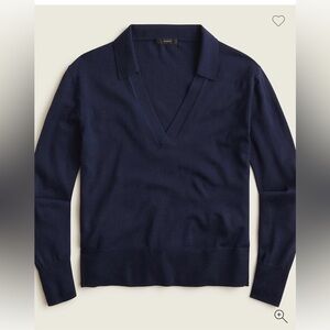 EUC J.Crew Navy Blue Collared Wool V-neck sweater size medium